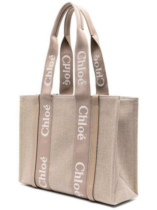 Woody Linen Medium Tote Bag Boyish Brown - CHLOE - BALAAN 4