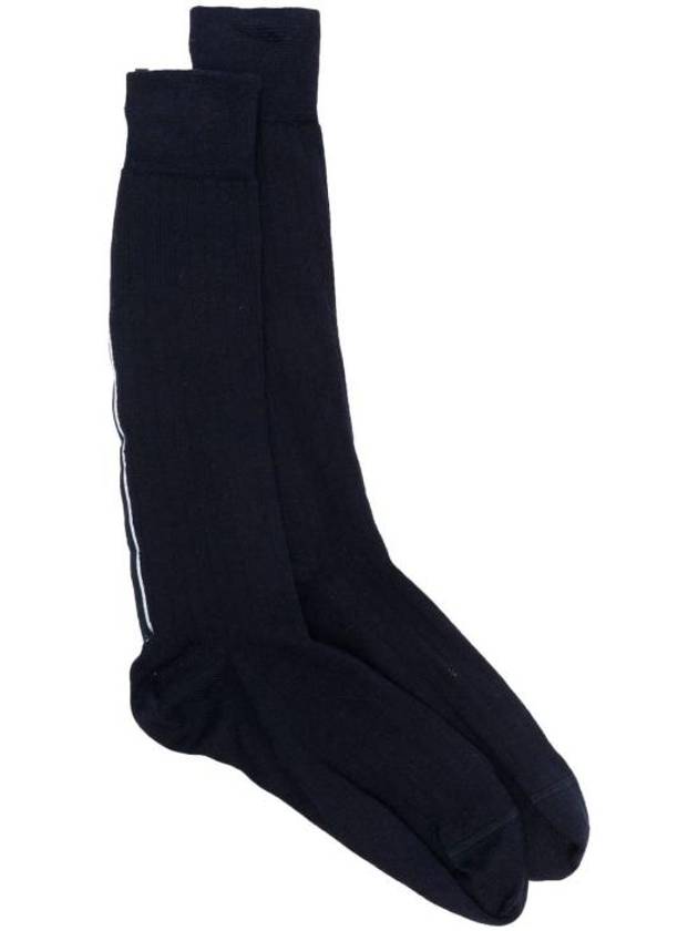 Ribbed Merino Striped Knee-High Socks Black - THOM BROWNE - BALAAN 1