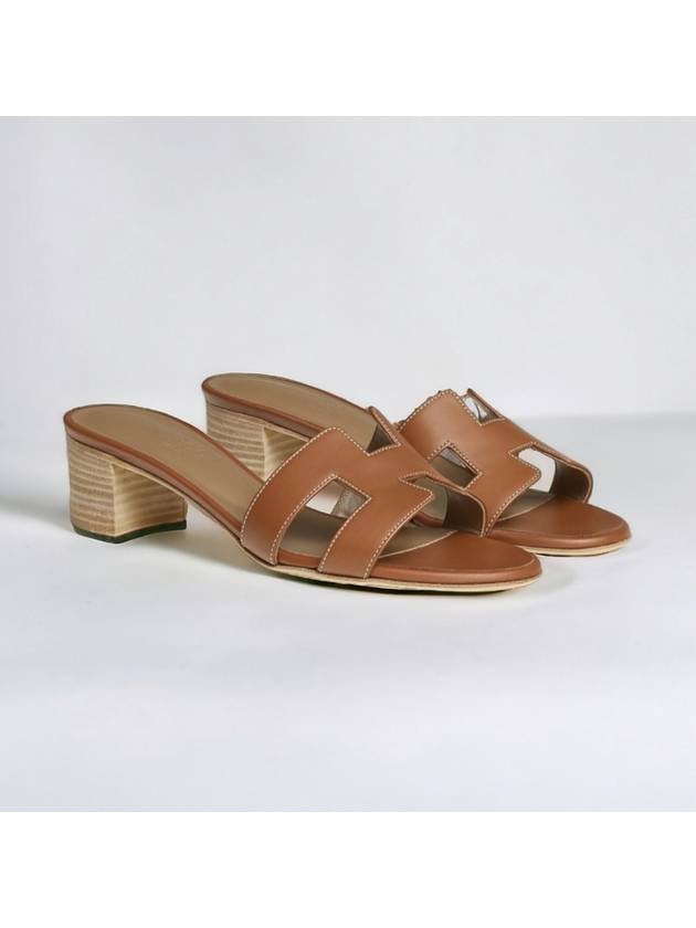 Oasis Calfskin Slipper Heels Gold Piqures Ecrues - HERMES - BALAAN 4