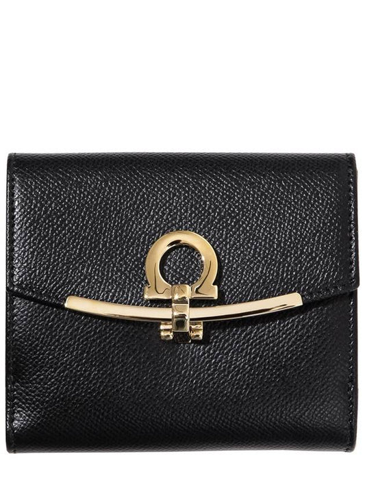 Gancini Leather Half Wallet Black - SALVATORE FERRAGAMO - BALAAN 2