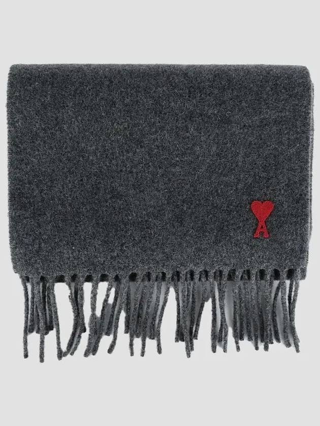 Small Heart Logo Wool Scarf Dark Grey - AMI - BALAAN 3