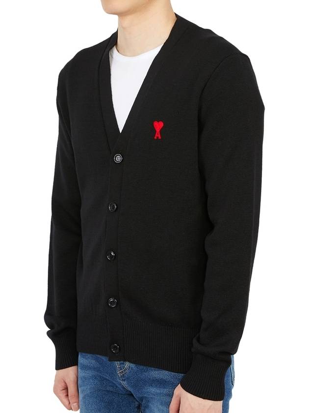 Heart Logo Merino Wool Cardigan Black - AMI - BALAAN 3