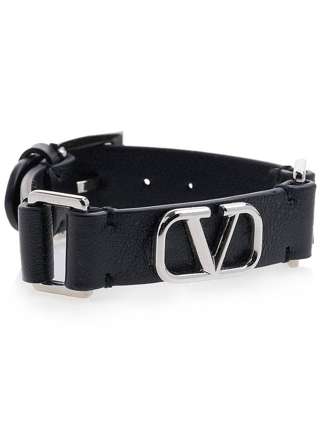 V Logo Leather Bracelet Black - VALENTINO - BALAAN 4