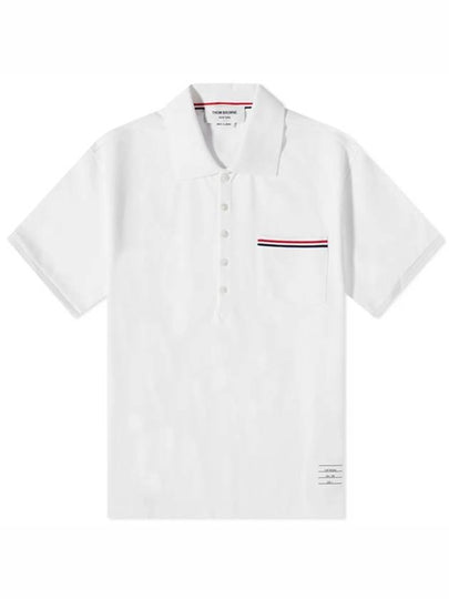 Men's Three Stripes Pocket Mercerized Short Sleeve Polo Shirt White - THOM BROWNE - BALAAN 2