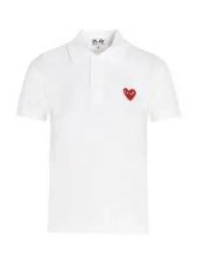 Play Women's Small Red Heart Wappen Short Sleeve PK Shirt P1 T005 5 White - COMME DES GARCONS - BALAAN 2