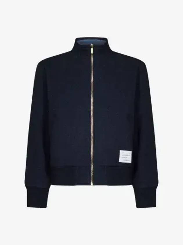 Funnel Neck Zip-Up Jacket Navy - THOM BROWNE - BALAAN 3