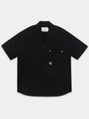 Convertible Collar Stripe Short Sleeve Shirt Deep Black - KINETO - BALAAN 3