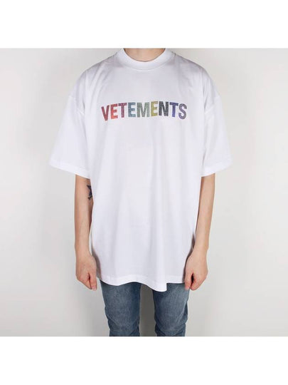 Multi Color Crystal Logo Short Sleeve T-Shirt White - VETEMENTS - BALAAN 2