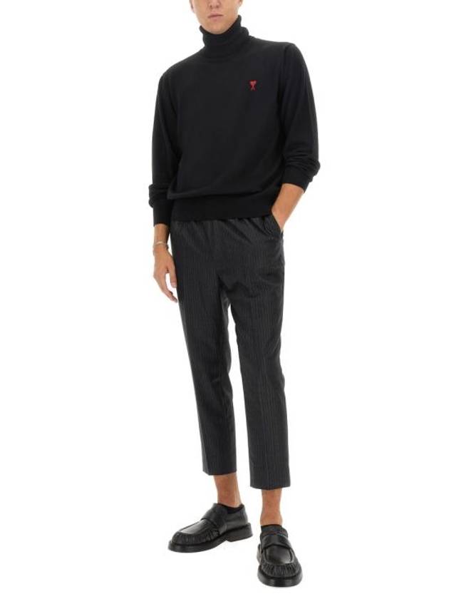 Men's Heart Logo Wool Turtleneck Black - AMI - BALAAN 3