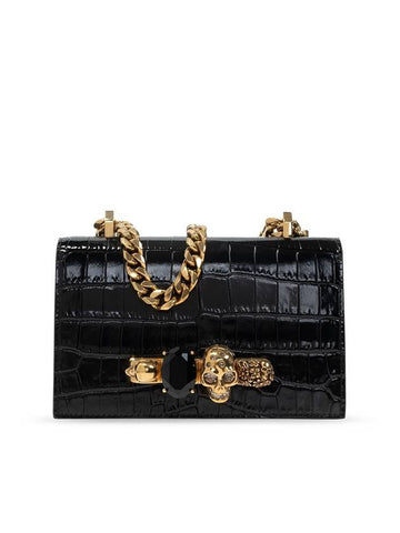 Antique Gold Jewel Crocodile Leather Cross Bag Black - ALEXANDER MCQUEEN - BALAAN 1