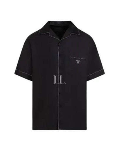 Logo Stitch Detail Silk Short Sleeve Shirt Black - PRADA - BALAAN 2