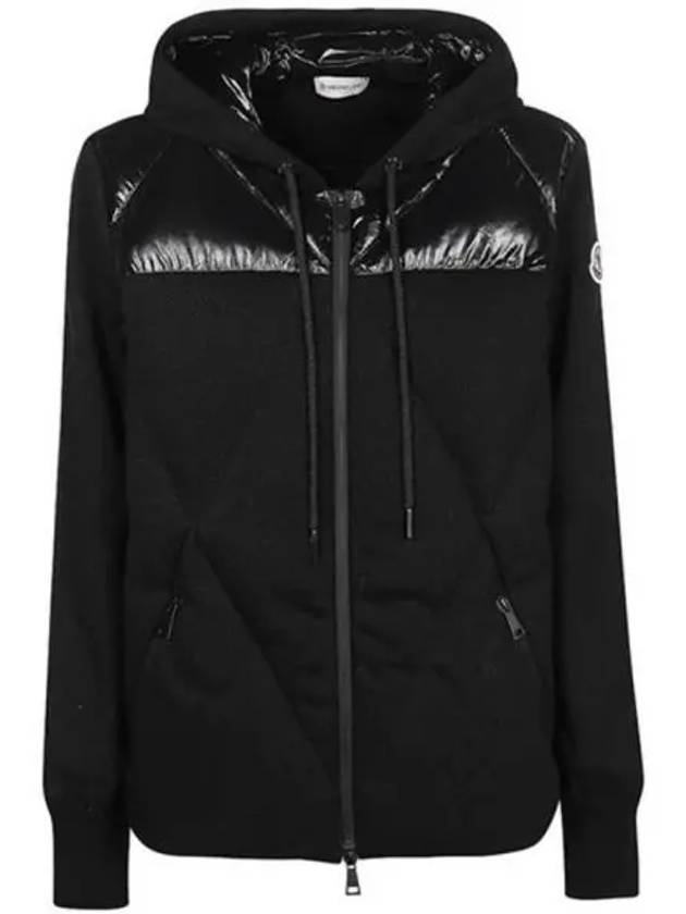 8G00020 809DH 999 Logo Patch Velcro Mix Hooded Jacket Black Women TJ 270699 - MONCLER - BALAAN 1