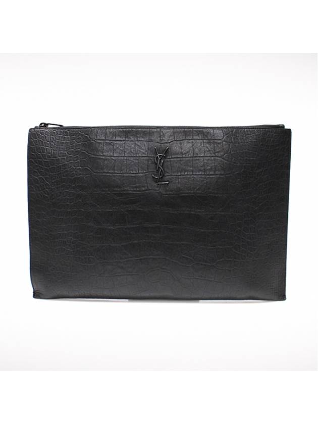 Women s Saint Laurent 485628 Black Crocodile Pattern Monogram Document Holder Clutch gt Pouch Gangbuk used luxury goods - SAINT LAURENT - BALAAN 1