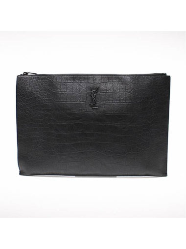 Women s Saint Laurent 485628 Black Crocodile Pattern Monogram Document Holder Clutch gt Pouch Gangbuk used luxury goods - SAINT LAURENT - BALAAN 1