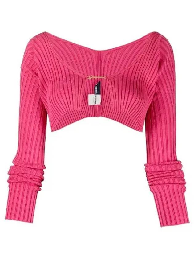 La Maille Pralu Micro Charm Logo Cardigan Pink - JACQUEMUS - BALAAN 2