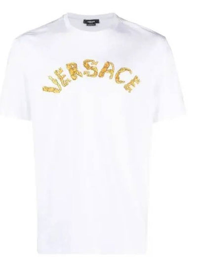 Seashell Baroque Embroidered Logo Crewneck Short Sleeve T-Shirt Black - VERSACE - BALAAN 2