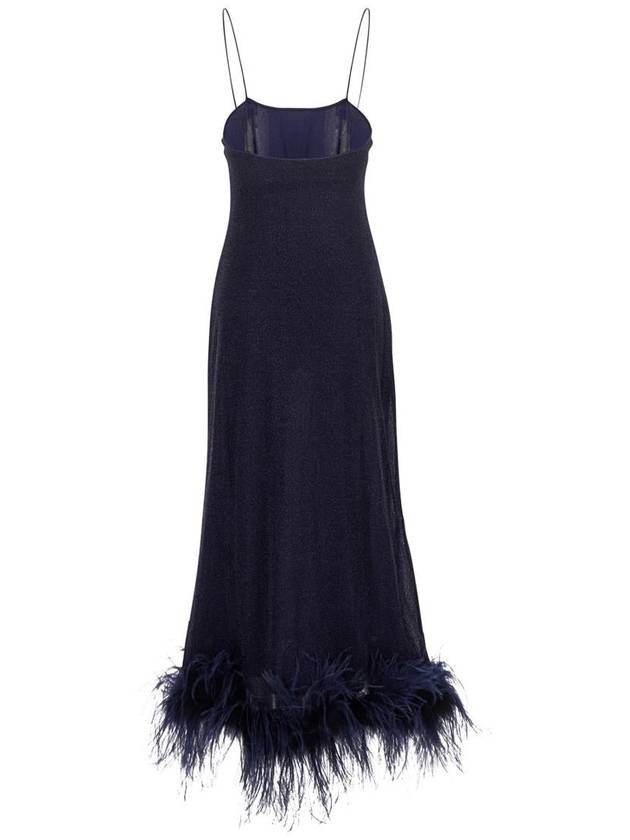 'Lumiere Plumage' Blue Sleeveless Slip Dress With Tonal Feathered Hem In Tech Fabric Stretch Woman - OSEREE - BALAAN 2