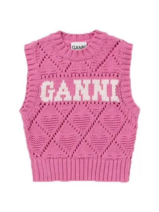 Logo Rope Short Vest Pink - GANNI - BALAAN 2