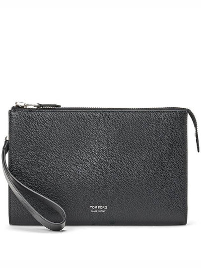 Pebble Logo Print Leather Clutch Bag Black - TOM FORD - BALAAN 2