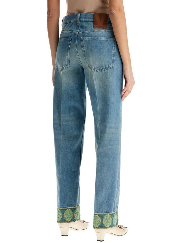 medium blue jeans with green embroidery, straight leg, high waist - VALENTINO - BALAAN 3