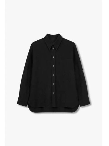 Men s Linen Cotton Seersucker Shirt Black - EMPORIO ARMANI - BALAAN 1