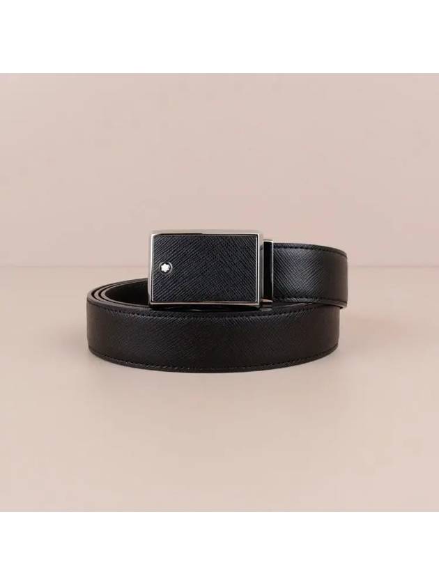 Plate Buckle Saffiano Leather Belt Black - MONTBLANC - BALAAN 2