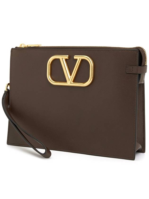 V Logo Signature Clutch Bag Brown - VALENTINO - BALAAN 3