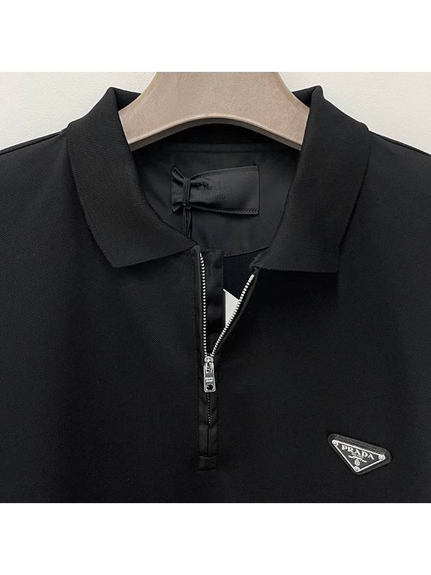 Triangle Logo Long Sleeve Polo Shirt Black - PRADA - BALAAN 5