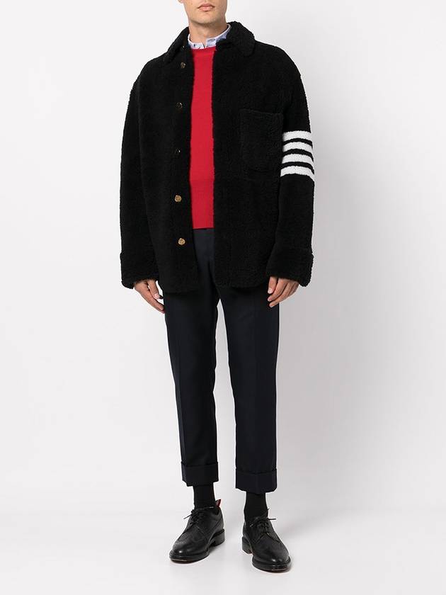 Men's 4 Bar Shearling Oversized Jacket Navy - THOM BROWNE - BALAAN 4