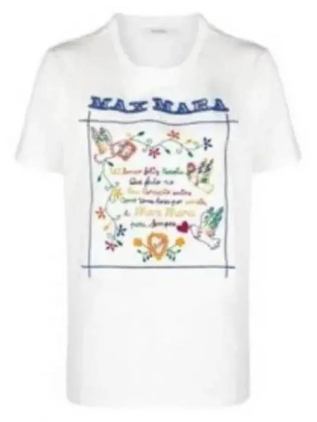 Logo Slogan Embroidery Cotton Short Sleeve T-shirt White - MAX MARA - BALAAN 2