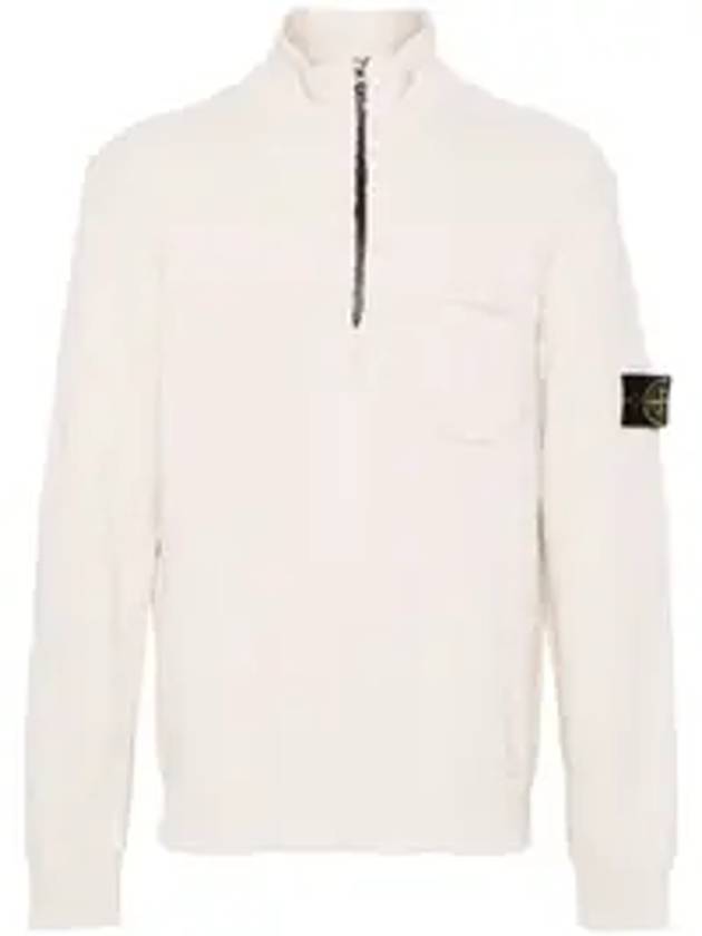 Half Zip-up Loose Fit Uneven Cotton Yarn Knit Top Beige - STONE ISLAND - BALAAN 1