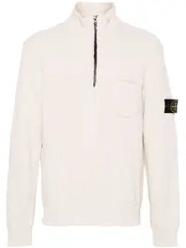 Half Zip-up Loose Fit Uneven Cotton Yarn Knit Top Beige - STONE ISLAND - BALAAN 1