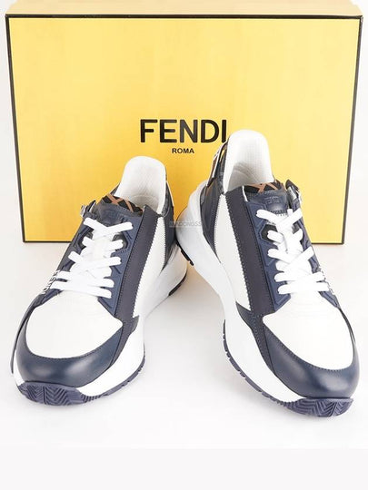 Flow FF Jacquard Leather Running Low Top Sneakers Blue - FENDI - BALAAN 2