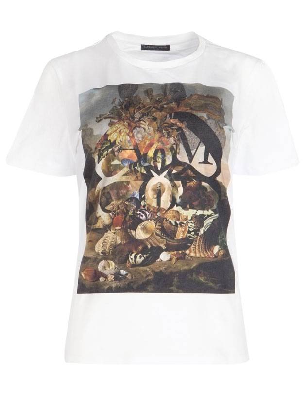 Women's Print Short Sleeve T-Shirt White - ALEXANDER MCQUEEN - BALAAN.