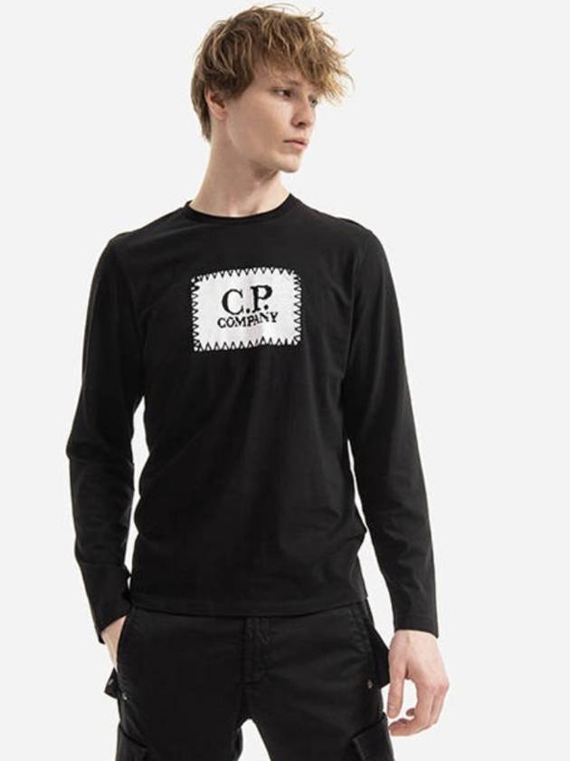 Men's Embroidery Logo Print Long Sleeve T-Shirt Black - CP COMPANY - BALAAN 3