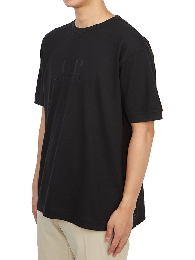 Piquet Waffle Logo Short Sleeve T-Shirt Black - CP COMPANY - BALAAN 3