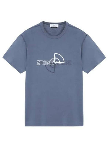 Half Logo Print Cotton Jersey Short Sleeve T-Shirt Blue - STONE ISLAND - BALAAN 1