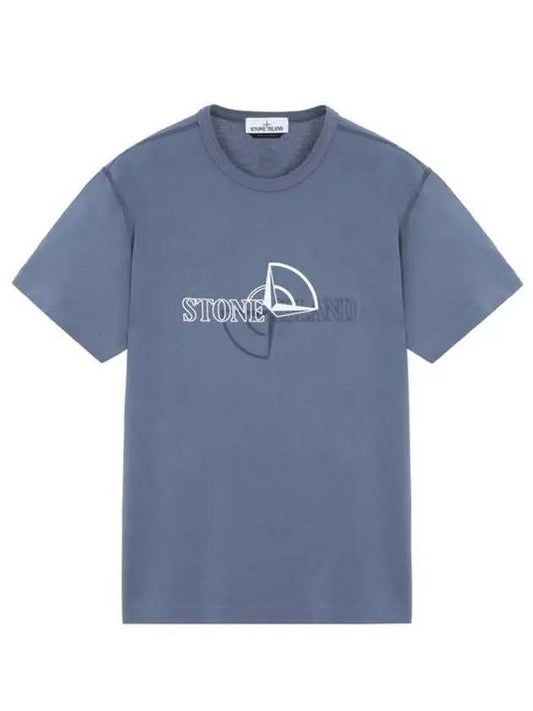 Half Logo Print Cotton Jersey Short Sleeve T-Shirt Blue - STONE ISLAND - BALAAN 1