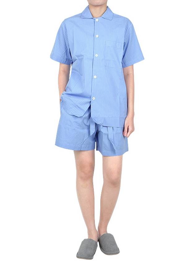 Poplin Pajamas Organic Cotton Short Sleeve Shirt Pin Stripe - TEKLA - 10