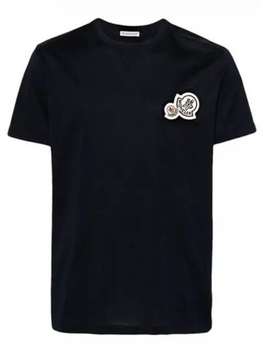 Double logo patch round short sleeve t shirt blue navy men s 271673 - MONCLER - BALAAN 1