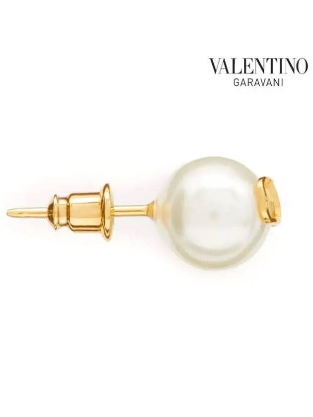 V Logo Signature Pearl Earrings Gold - VALENTINO - BALAAN 4