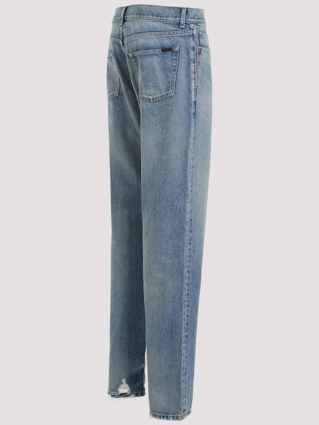 Cotton Straight Leg Jeans Blue - SAINT LAURENT - BALAAN 4