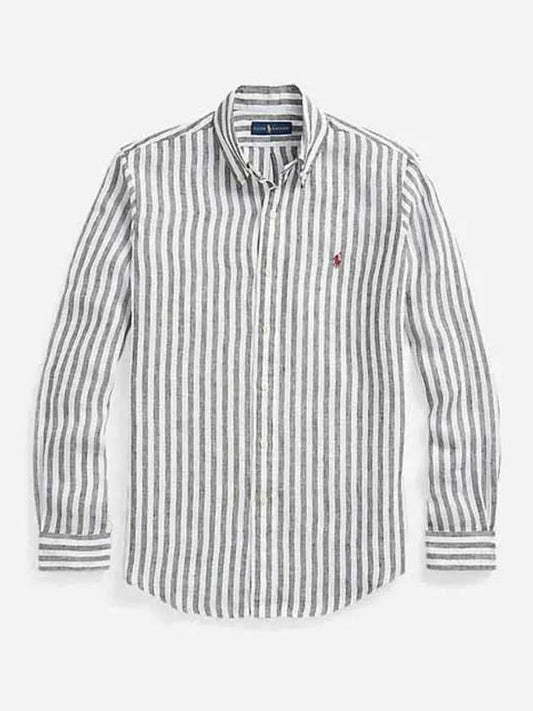 Logo Stripe Linen Long Sleeve Shirt Green - POLO RALPH LAUREN - BALAAN 2