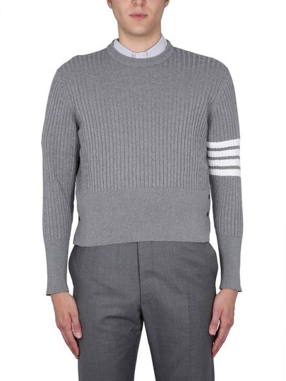 Baby Cable Cotton 4 Bar Crew Neck Knit Top Grey - THOM BROWNE - BALAAN 2