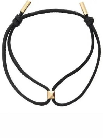 V Logo Rockstud Leather Bracelet Black Gold - VALENTINO - BALAAN 2