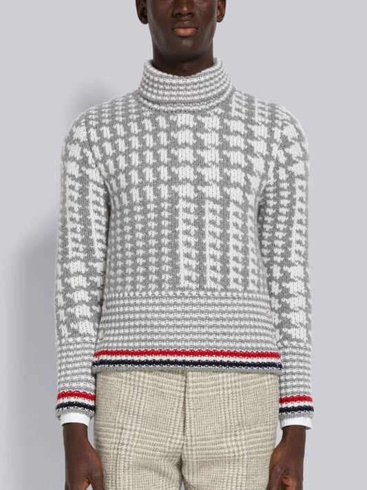 Prine Of Wales Jacquard Detail Cashmere Turtleneck Grey - THOM BROWNE - BALAAN 2