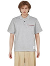 RWB Pocket Interlock Cotton Short Sleeve Polo Shirt Grey - THOM BROWNE - BALAAN 2