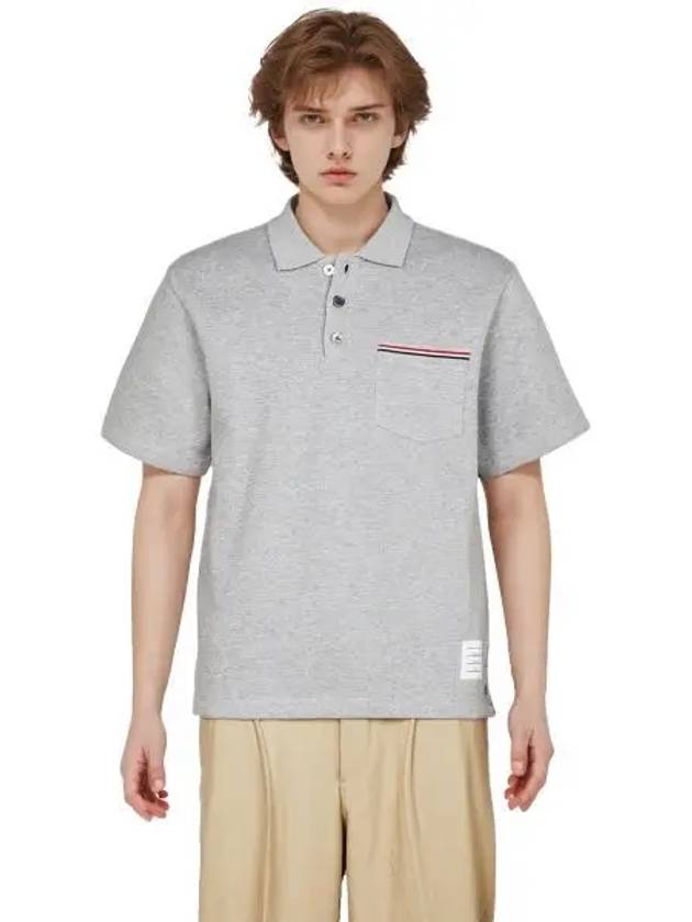 RWB Pocket Interlock Cotton Short Sleeve Polo Shirt Grey - THOM BROWNE - BALAAN 2