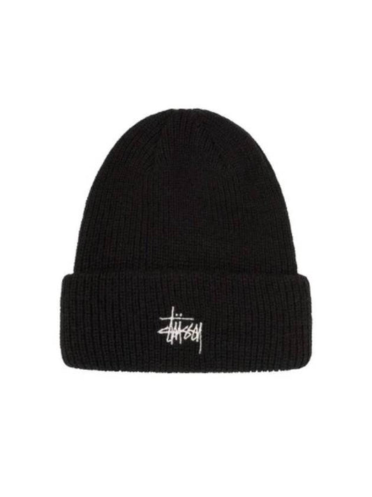 Logo Stock Cuff Beanie Black - STUSSY - BALAAN 1