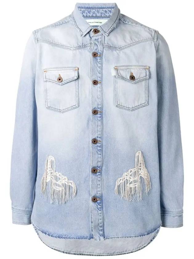 Men's Distressed Denim Long Sleeve Shirt Blue - OFF WHITE - BALAAN 2